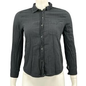 Everlane Top Womens 0 Black Button Up 3/4 Sleeves 100% Cotton‎ Capsule Neutral